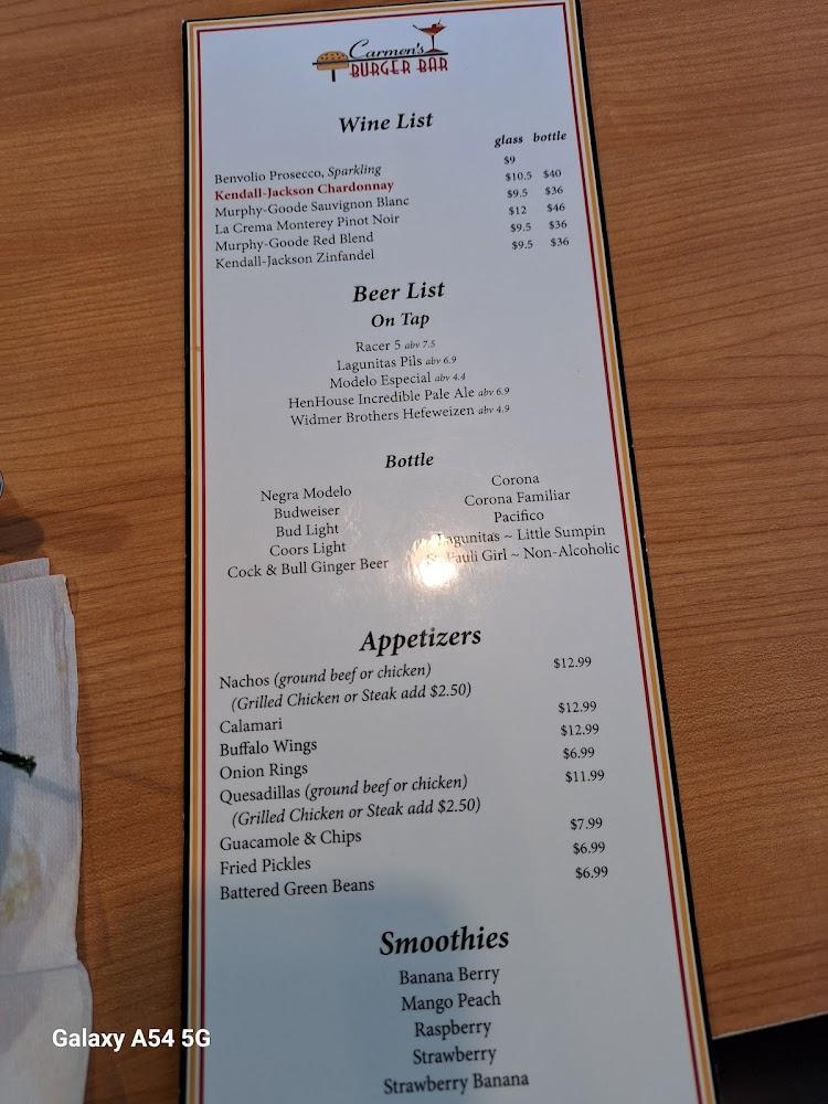 Carmen's Burger Bar Menu image 1